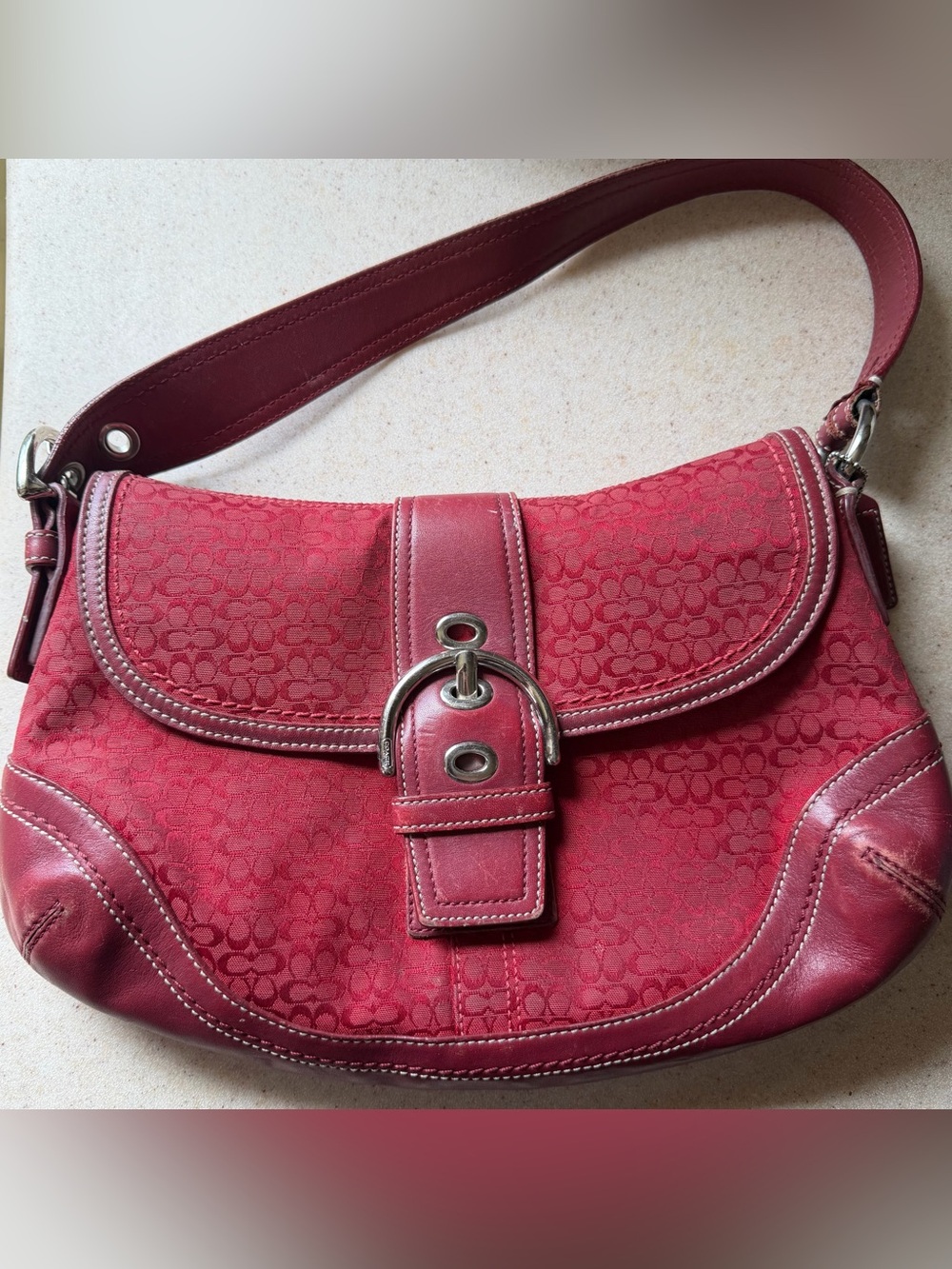 Vintage Y2K Coach Cherry Red Soho Signature C Canvas Logo Shoulder Bag F10926
